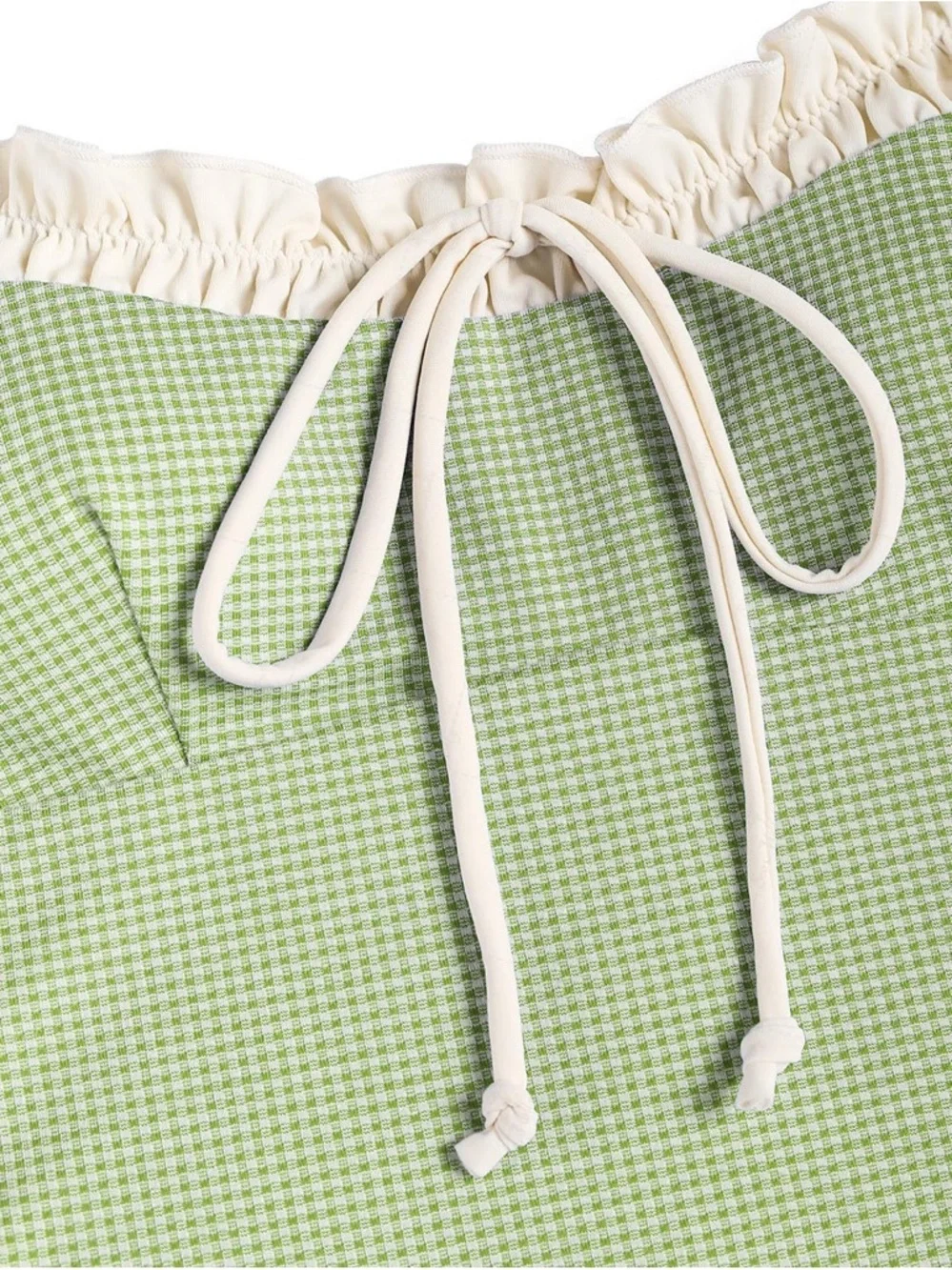 Green Gingham Tie-Front Bikini Set with Cream Trim NWT - Picture 5 of 11